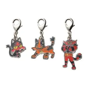 Litten, Torracat, and Incineroar Metal Charm
